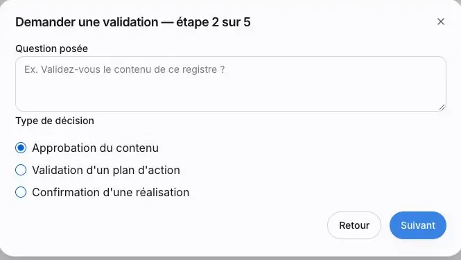 Capture 6 Étape 2 de la demande et choix du type de décision.