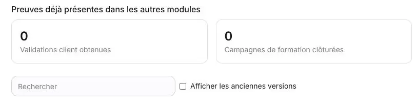 Capture 13 Recherche et affichage des anciennes versions sous les compteurs de validations et de formations.