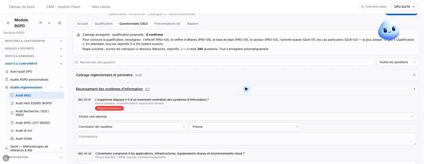 Figure N3 - Le contrôle REC-01-01 sépare réponse, conclusion de l’auditeur, preuve et commentaire. Zoom sur le formulaire de contrôle.