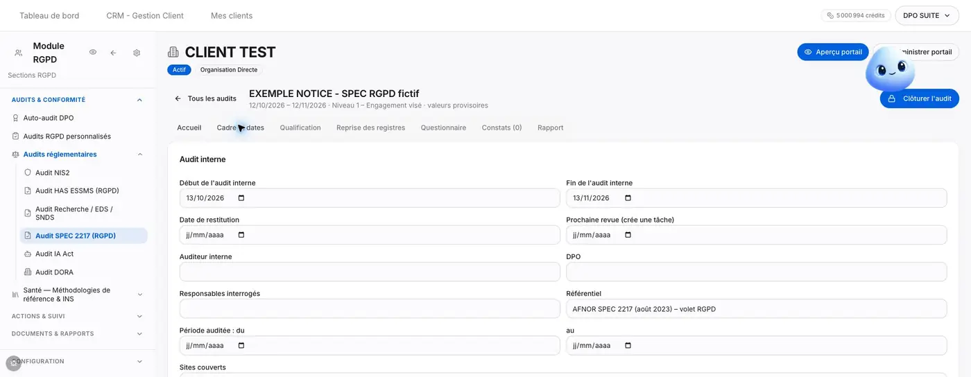 Figure S1 - Cadre et dates regroupe les informations de mission et les échéances. Contrôlez les champs et le résumé avant utilisation.