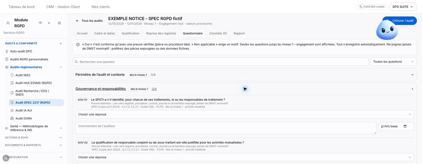 Figure S3 - Exemple de contrôle de gouvernance. La preuve, le commentaire et les références complètent la réponse.