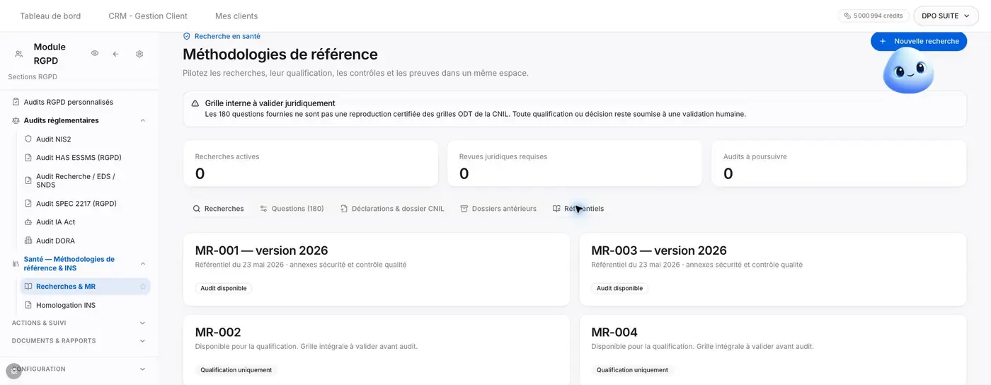 Figure M1 - Exemple de la fiche MR 001 en version 2026. Le statut Audit disponible est distinct d’une validation juridique de la grille.