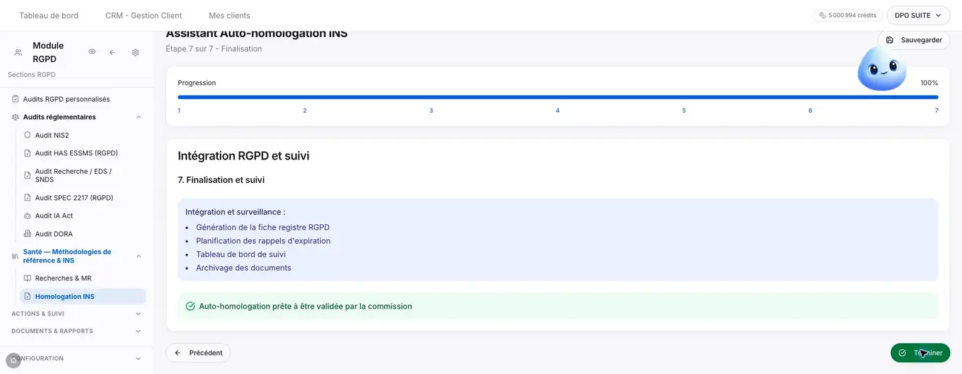 Figure INS2 - L’assistant atteint 100 % après navigation jusqu’à l’étape 7. Les commandes de finalisation et de sauvegarde n’ont pas été utilisées.