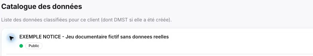 Détail du catalogue : le jeu fictif est retrouvé avec le badge Public.