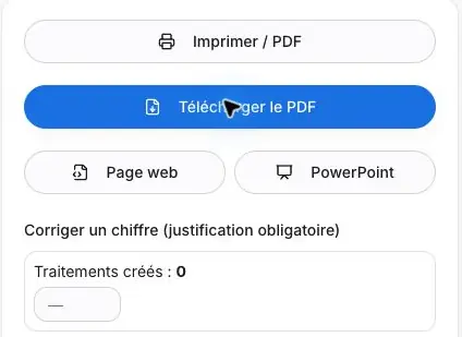 Figure I3 - Commandes d’export et première zone de correction chiffrée.