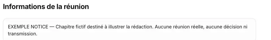 Figure R4 - Le texte fictif apparaît dans l’aperçu après Sauvegarder. Il ne décrit aucune réunion réelle.