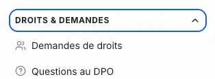 Menu de repérage Les deux entrées du groupe Droits & demandes.