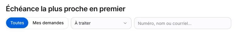 Capture 1 Détail de la liste : ordre annoncé, périmètre, filtre de statut et champ de recherche.