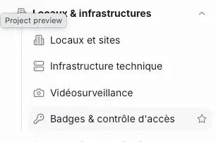 Les quatre entrées du menu Locaux & infrastructures.