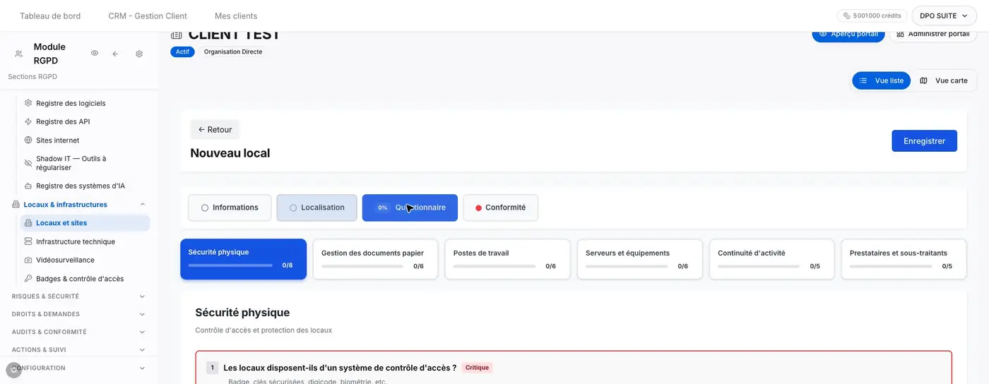 Extrait du questionnaire : trois premiers thèmes, compteurs de réponses et repère Critique de la première question. Les six thèmes et les 36 questions sont détaillés dans le texte.