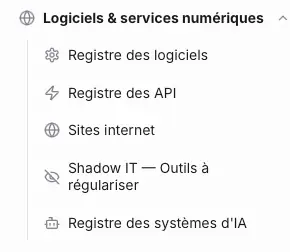Les cinq entrées du menu Logiciels & services numériques.