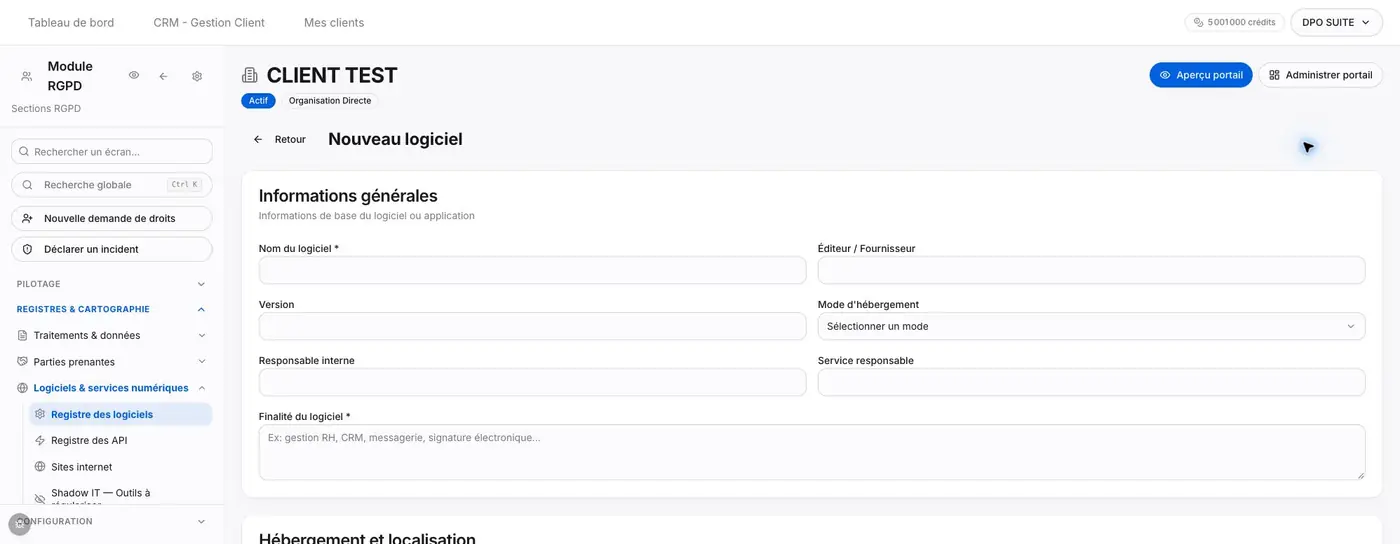Partie gauche des informations générales avec le nom, la version et le responsable interne.
