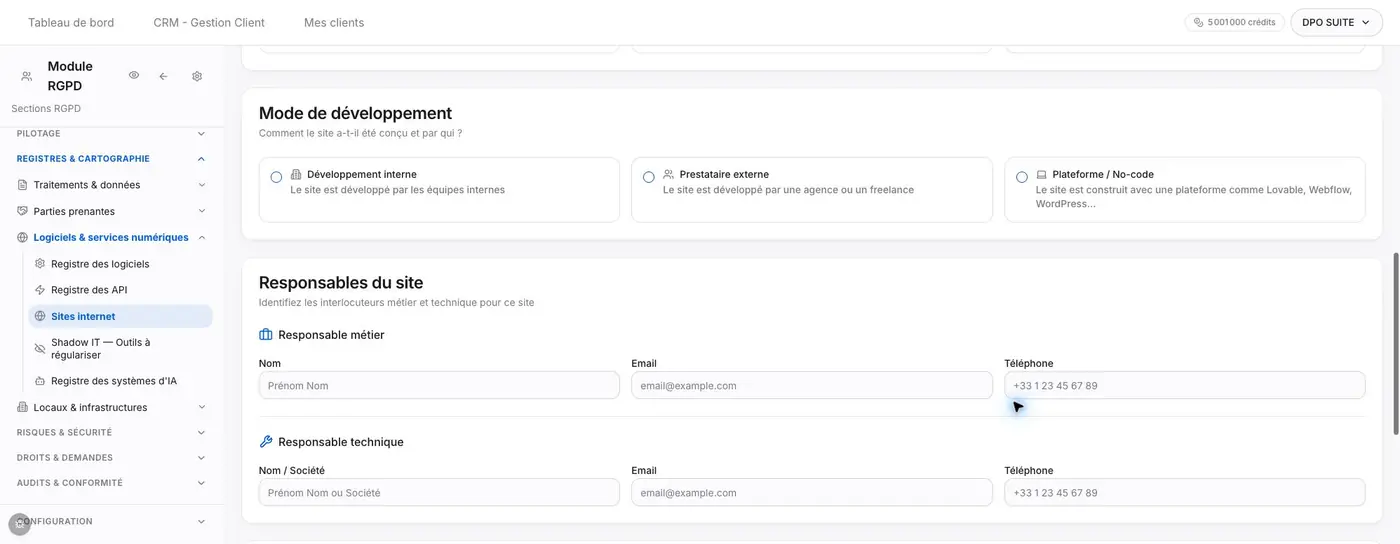 Noms du responsable métier et du responsable technique.