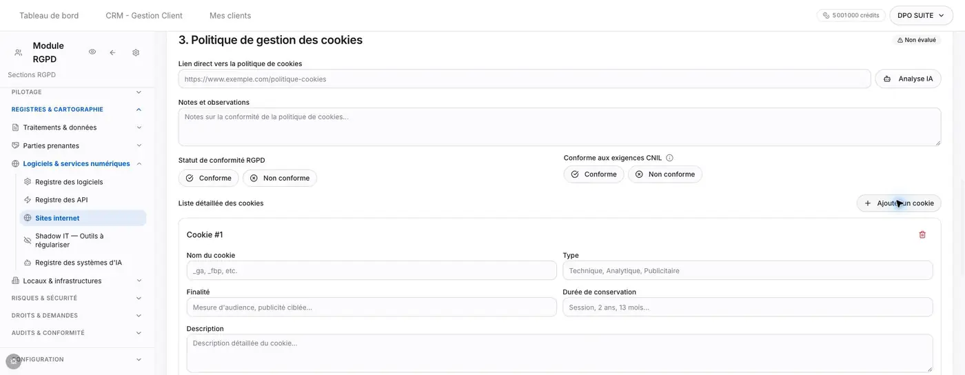 Partie gauche de Cookie #1 : nom, finalité et description.