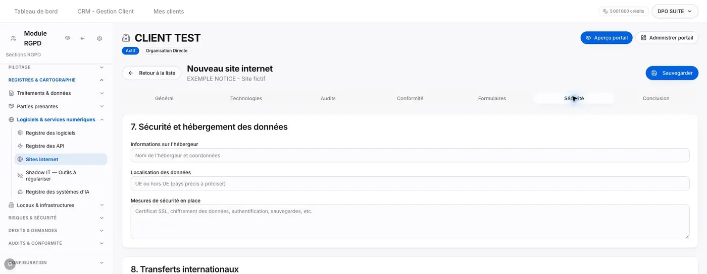 Champs de Sécurité et hébergement des données.