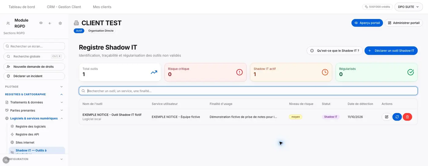 Nom et service utilisateur de l’outil fictif après modification et rechargement.