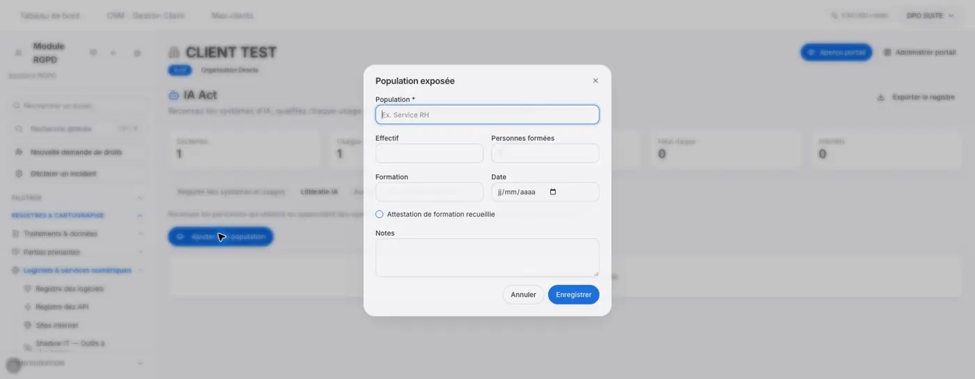 Formulaire Population exposée, avant toute saisie ou création.
