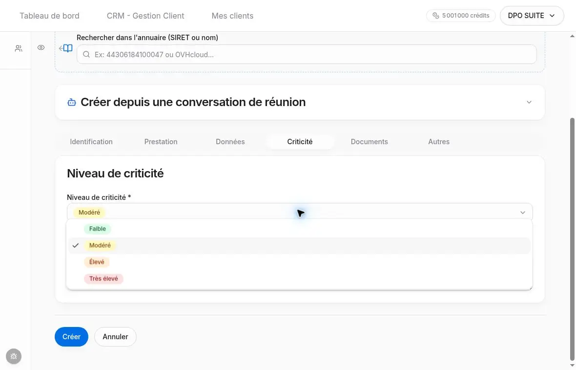 Les quatre niveaux de criticité proposés.
