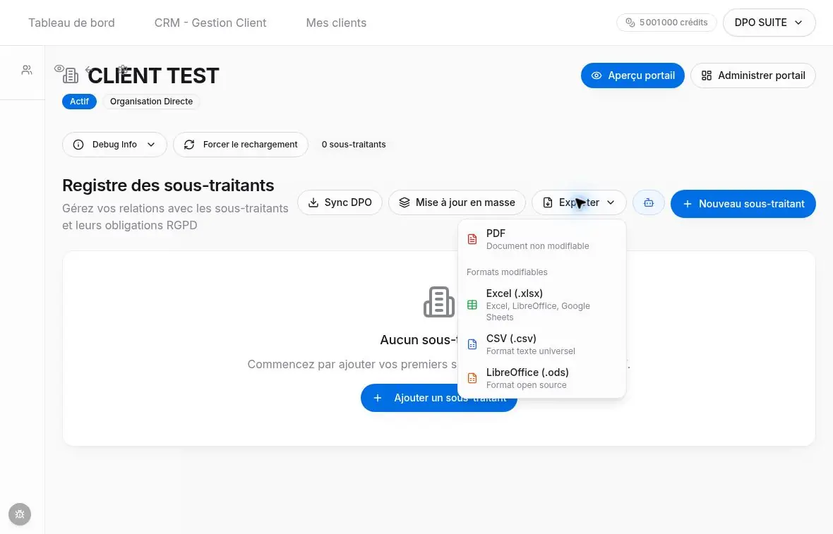 Formats proposés dans le menu Exporter.
