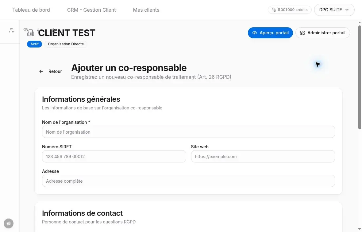Informations générales du formulaire Ajouter un co-responsable.