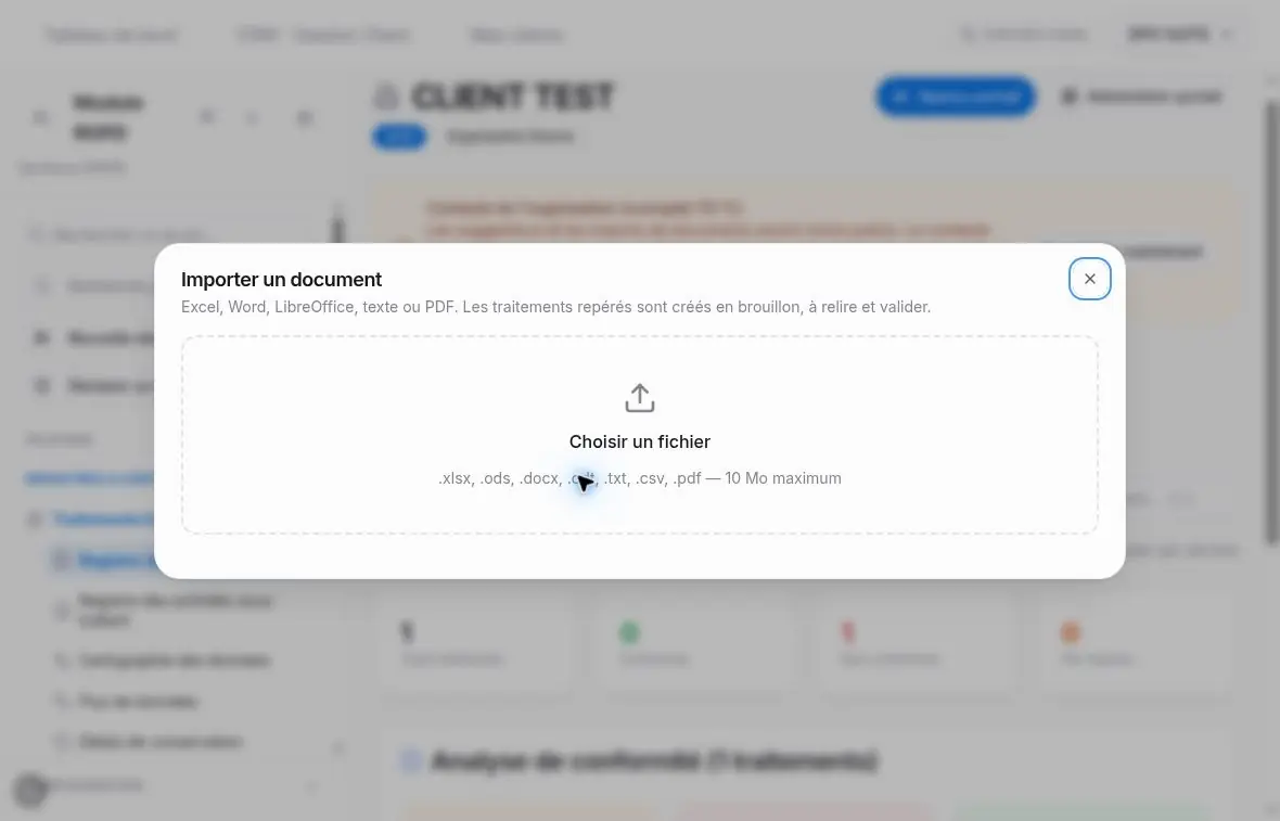 Fenêtre d’import et formats acceptés.