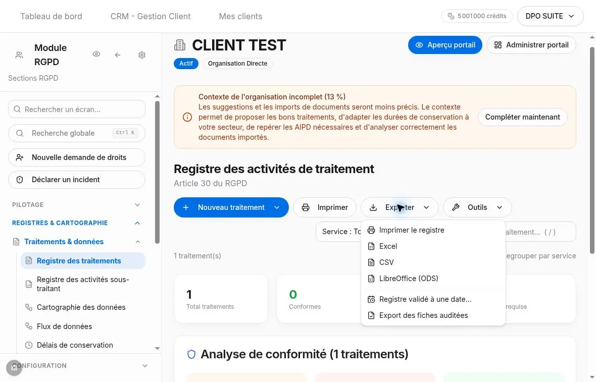 Formats et commandes d’export du registre.