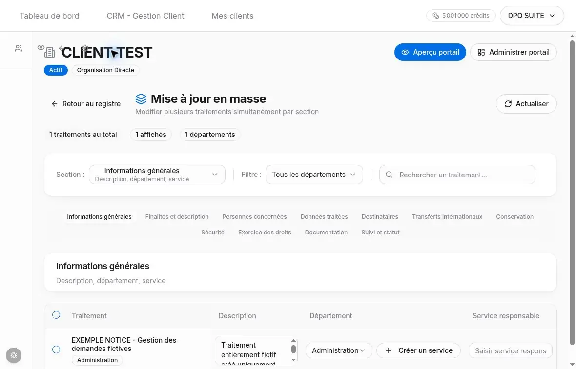 Mise à jour en masse avec le traitement fictif et cases de sélection.