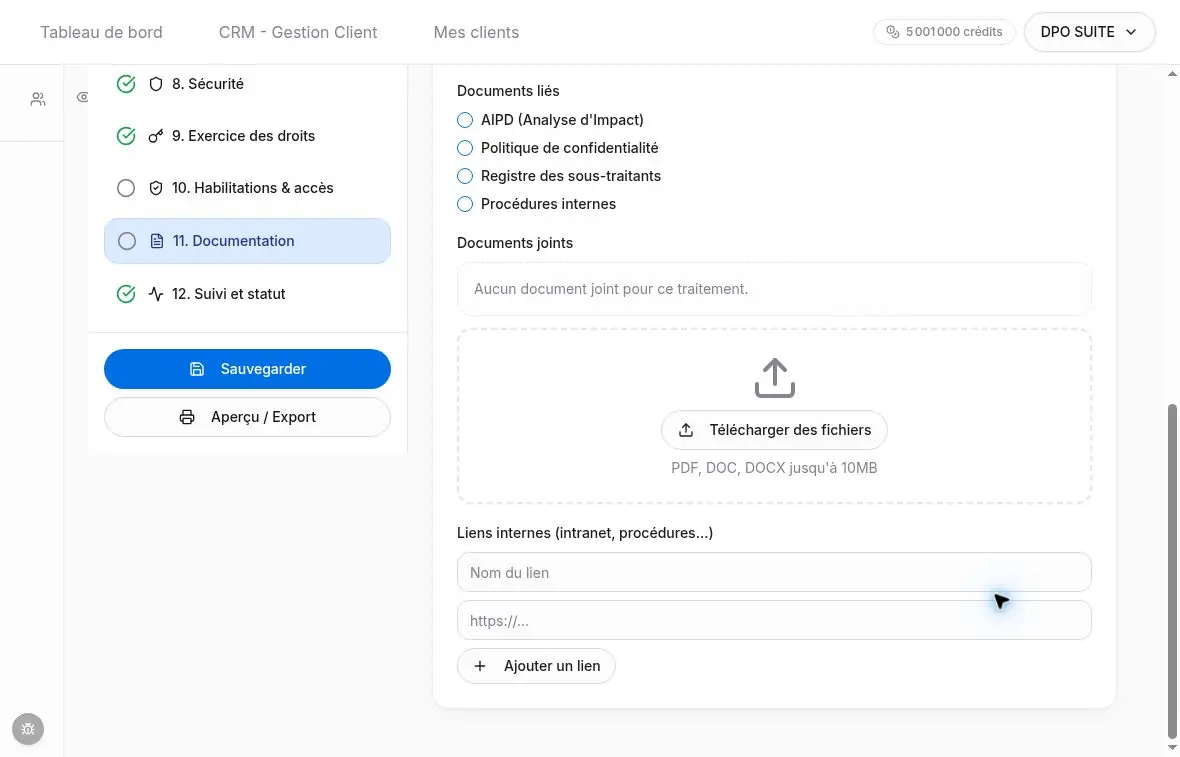 Documents liés et liens vers les pièces conservées dans le Drive client.