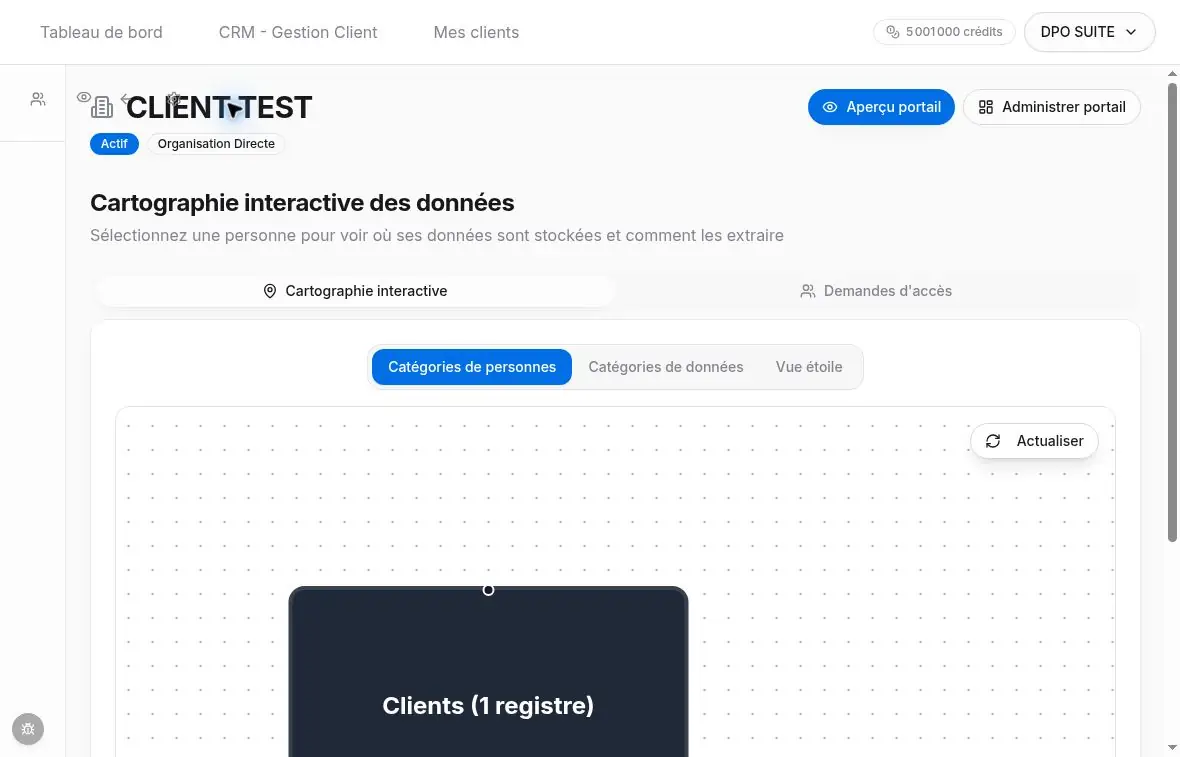 Catégorie Clients représentée après l’enregistrement du traitement fictif.