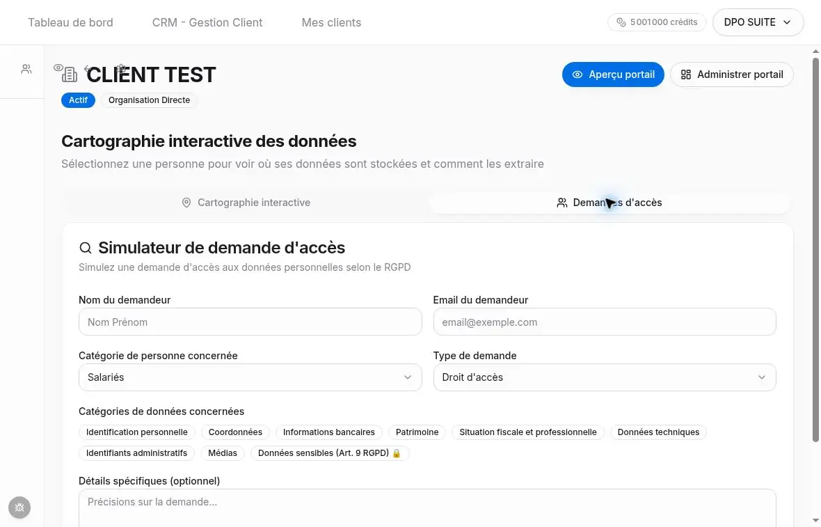 Formulaire du simulateur de demande d’accès.