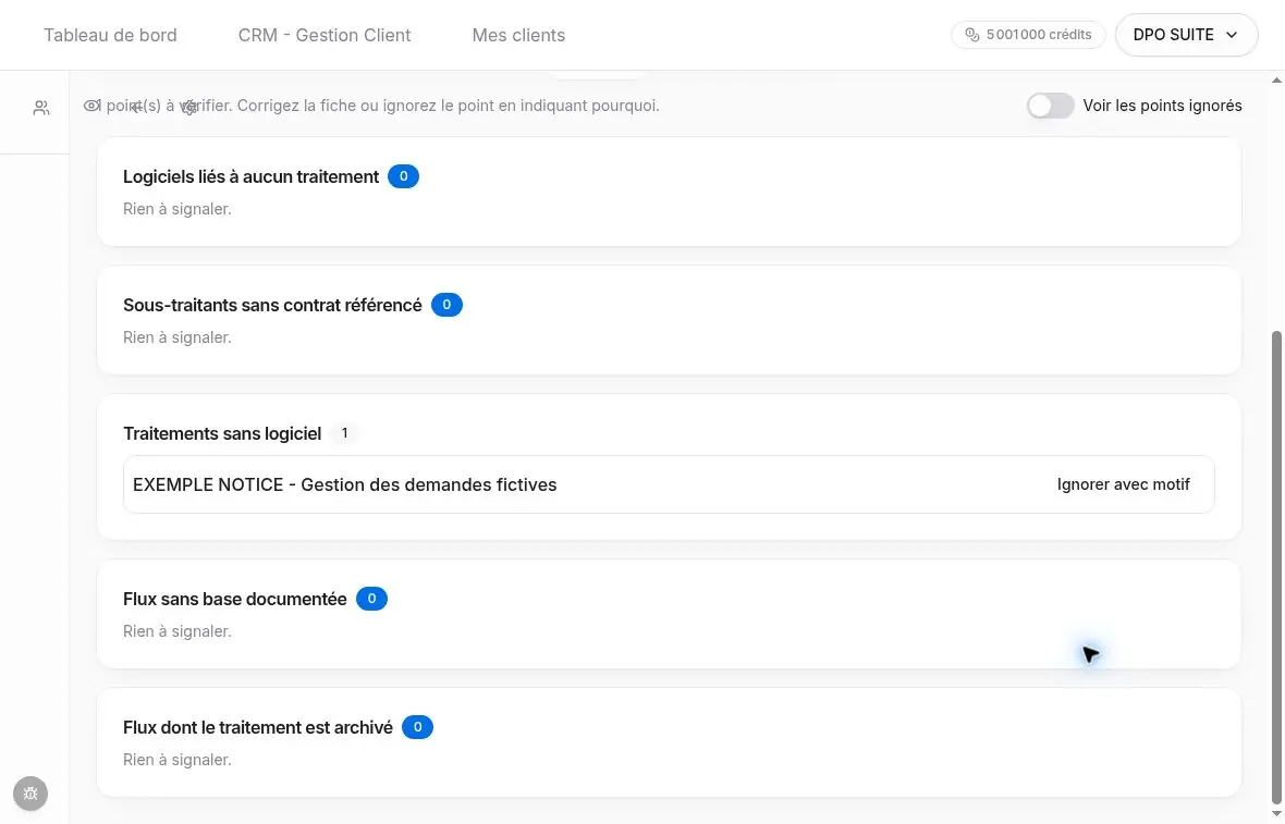 Point Traitements sans logiciel et commande Ignorer avec motif.